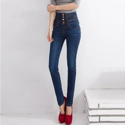 2017 Jeans Womens High Waist Elastic Skinny Denim Long Pencil Pants Plus Size 40 Woman Jeans Camisa Feminina Lady Fat Trousers