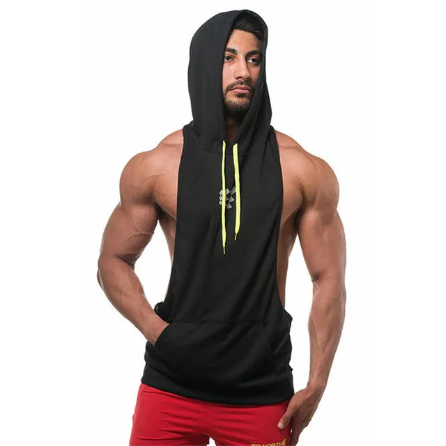 2019 Summer Mesh Breathable Brand Mens Print Gyms Stringers Vest Bodybuilding Clothing Fitness Man Hooded Tanks Tops