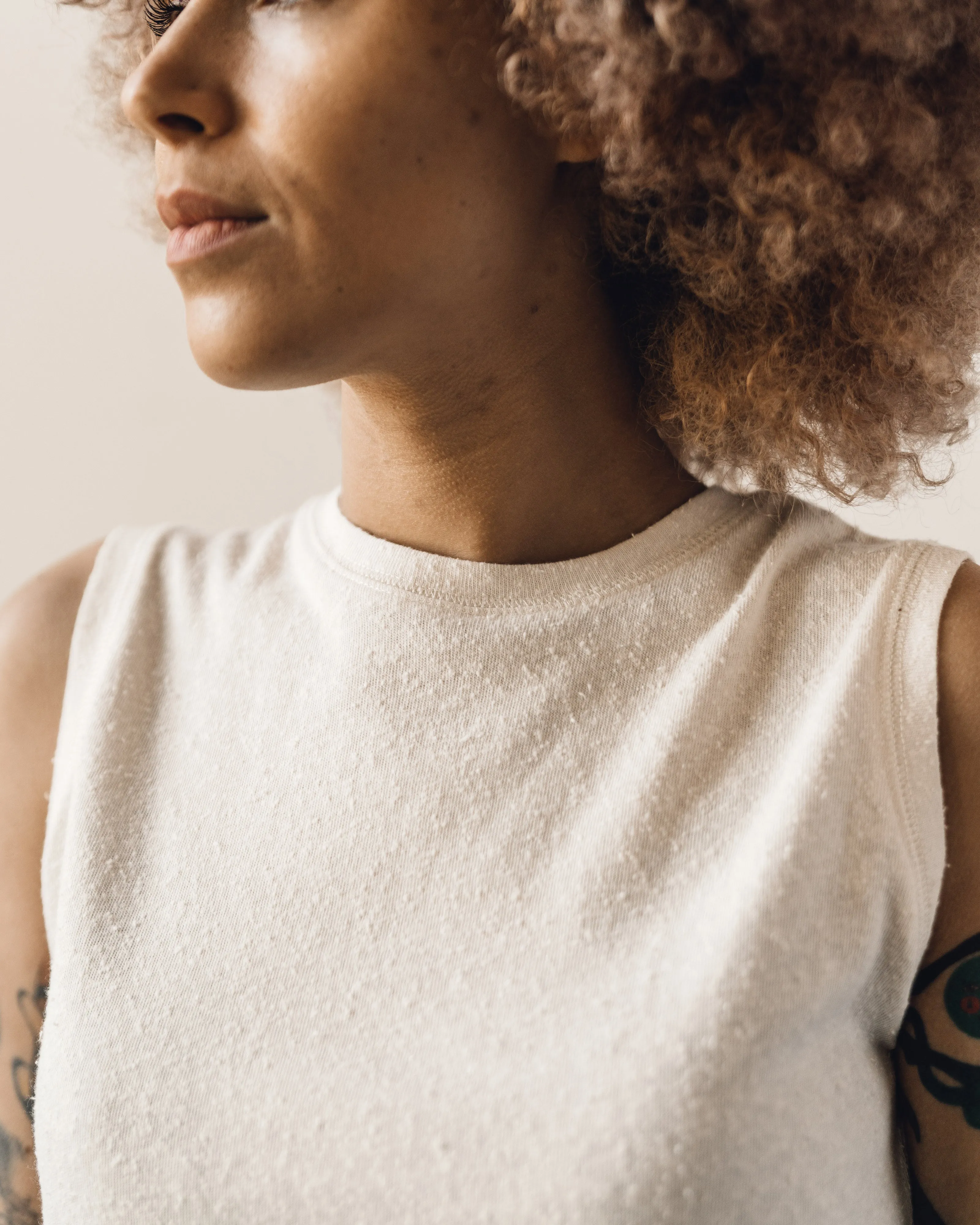 7115 Linen Textured Tank Tee, Off-White