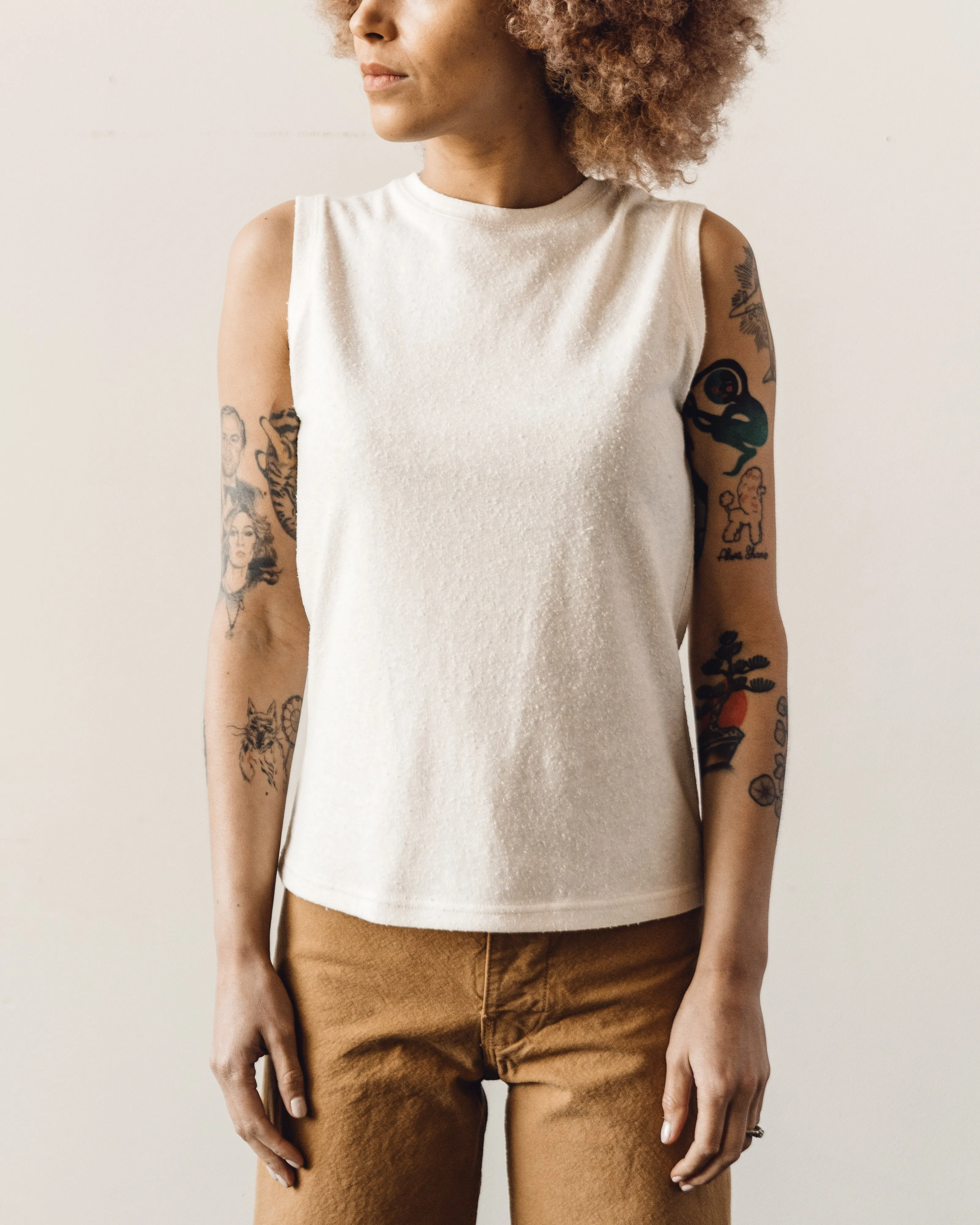 7115 Linen Textured Tank Tee, Off-White