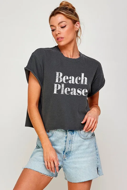 BEACH PLEASE Graphic Print Women Top