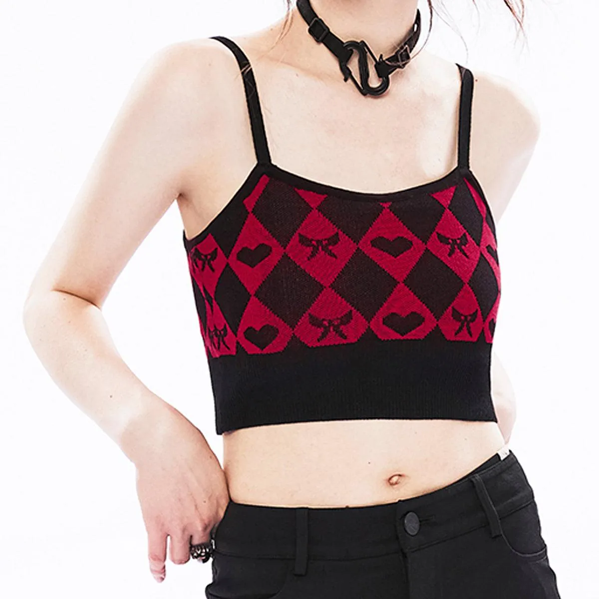 benpaolv Diamond Checkered Gothcore Crop Top