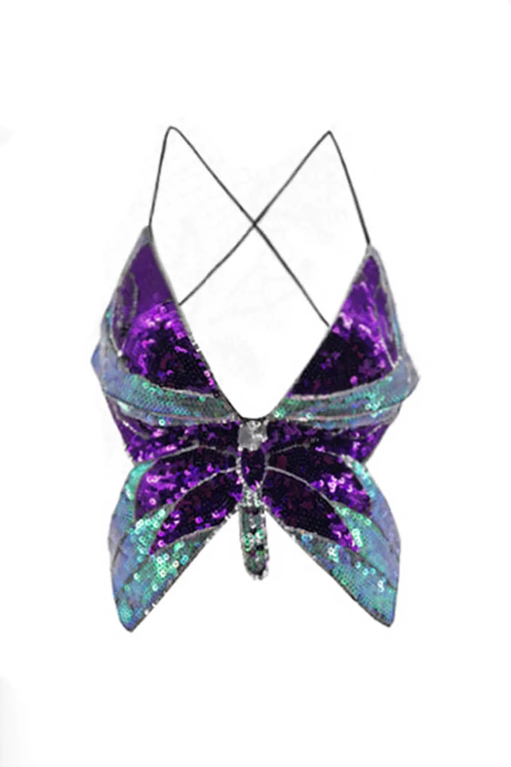 benpaolv Sequin Butterfly Aesthetic Crop Top