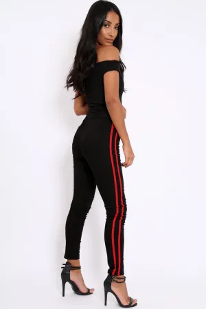 Black with Red Stripe Skinny Jeans - Hadleigh