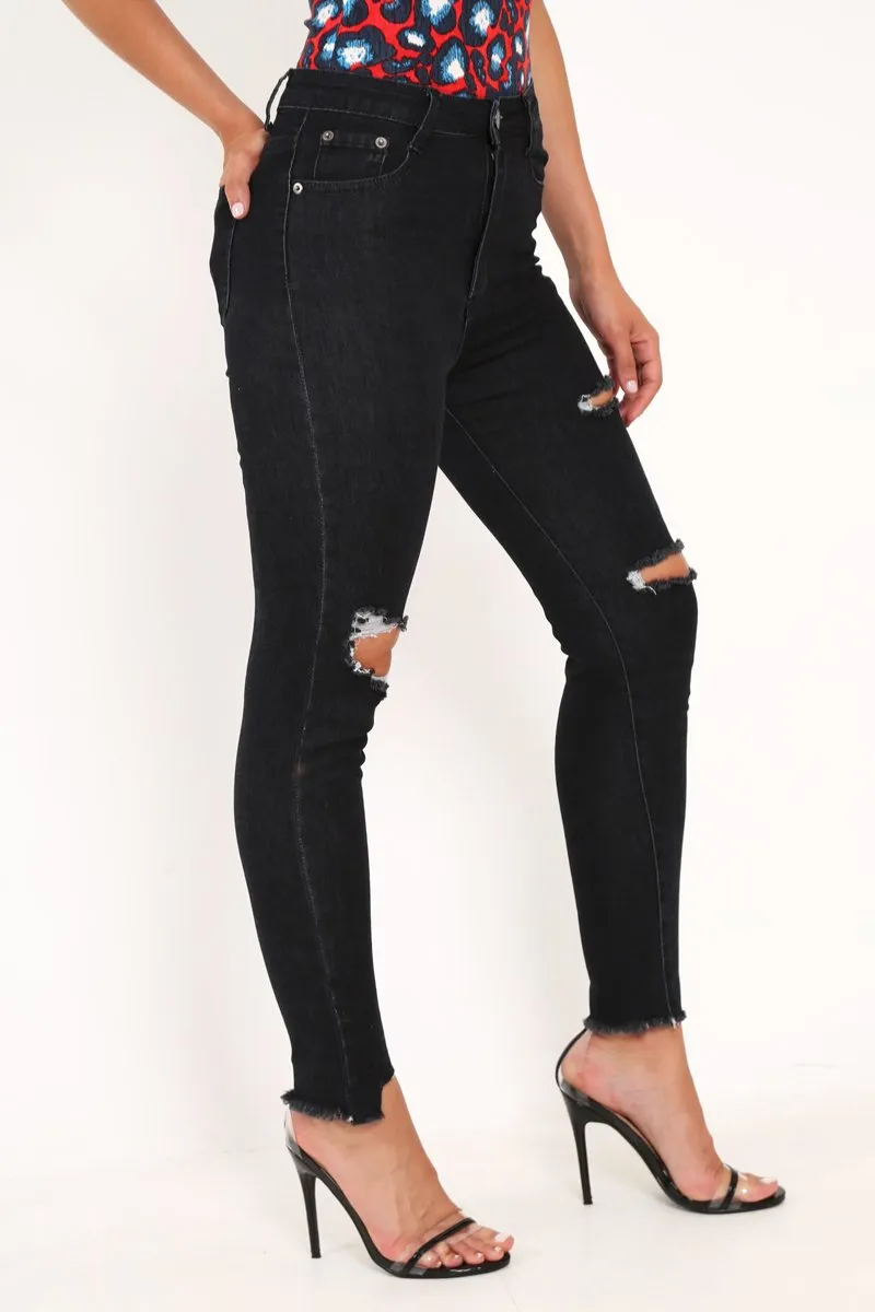 Blue Black Distressed Skinny Jeans - Pellie