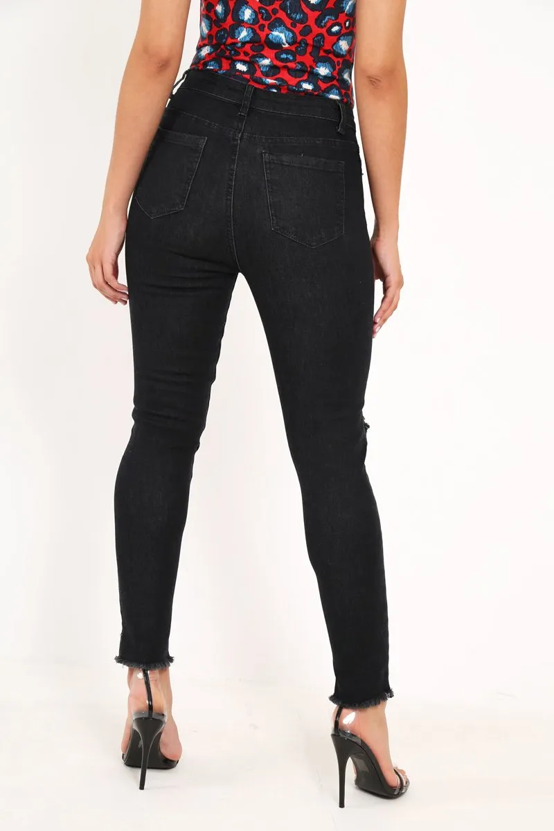 Blue Black Distressed Skinny Jeans - Pellie