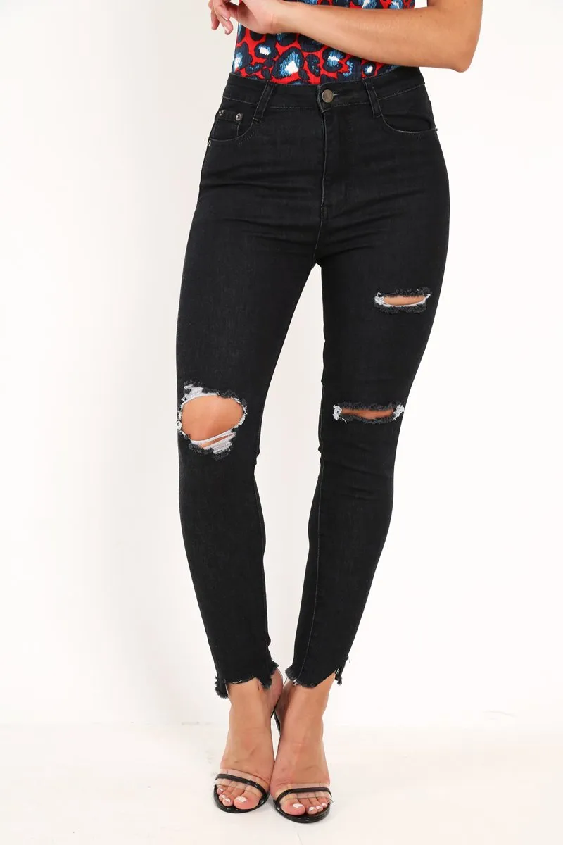 Blue Black Distressed Skinny Jeans - Pellie