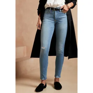 Blue Mid Rise Skinny Ripped Jeans