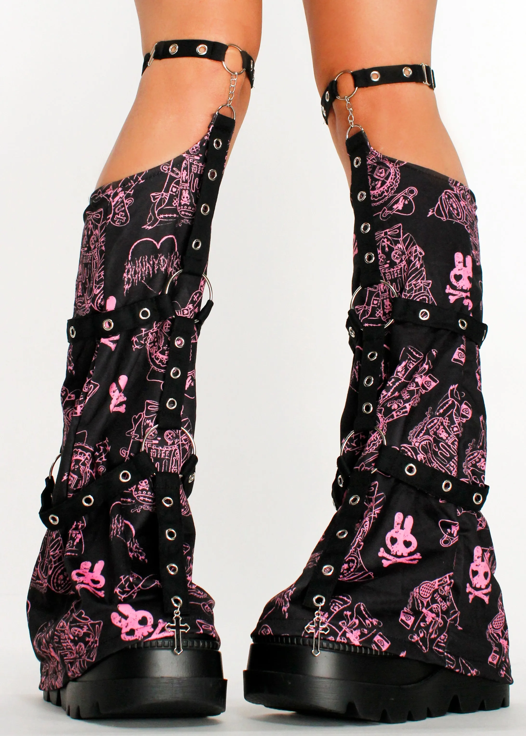 Punky Bunny Bondage Leg Warmers in Black and Pink