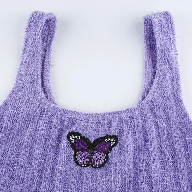 Butterfly Pattern Cute  Korean Fashion Outfits Bralette Crop Top Sleeveless