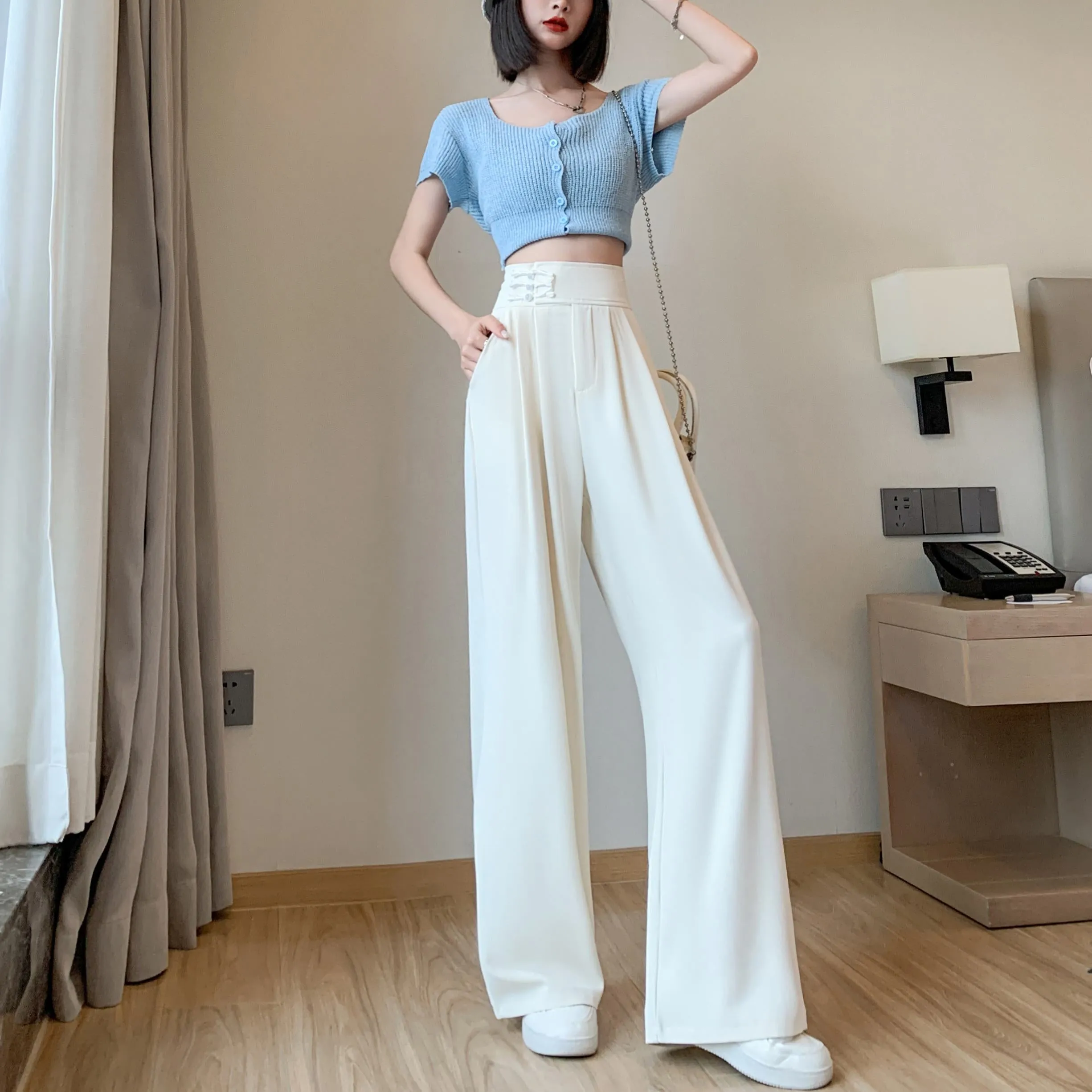 Casual Silky High-Waisted Straight-Leg Slimming Pants