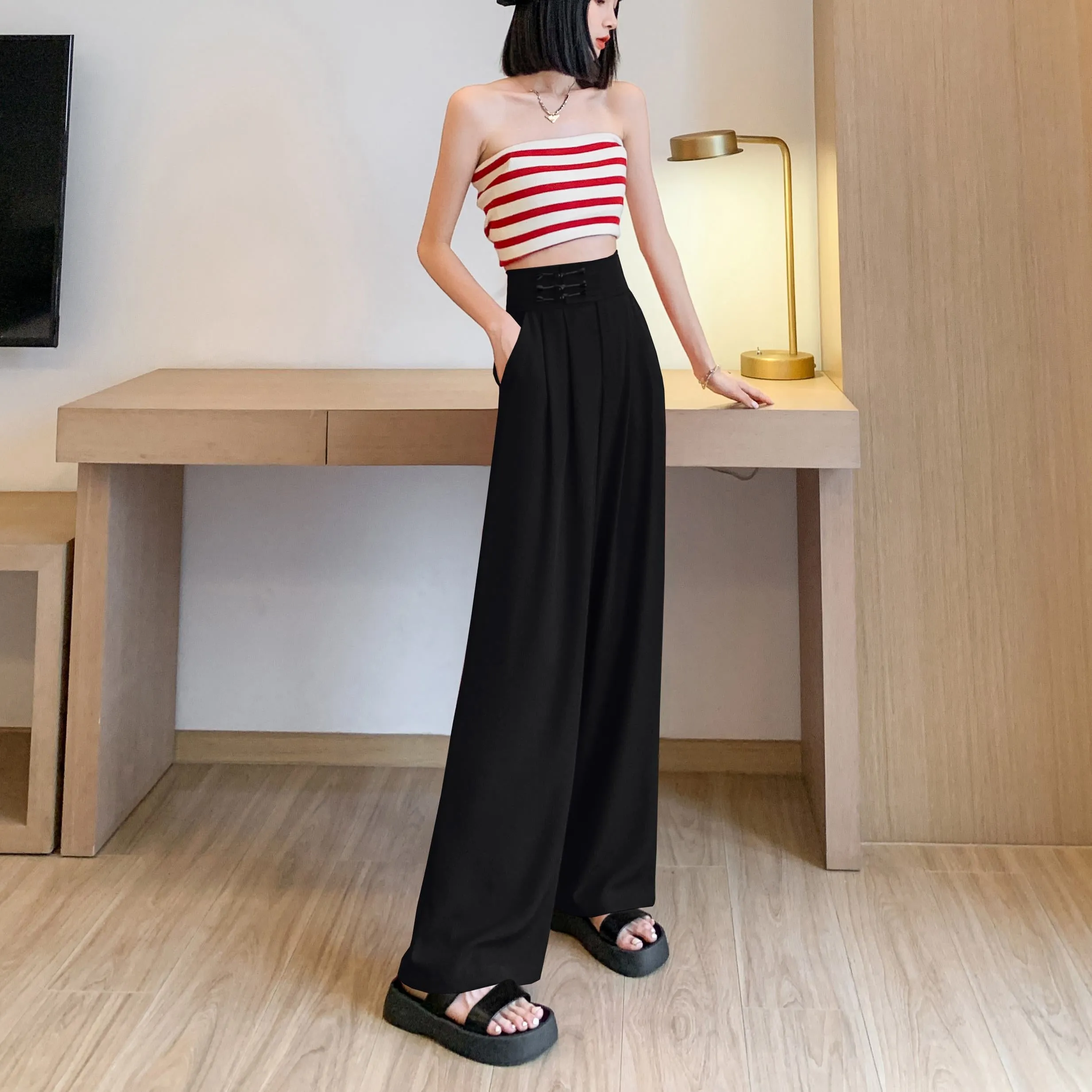 Casual Silky High-Waisted Straight-Leg Slimming Pants