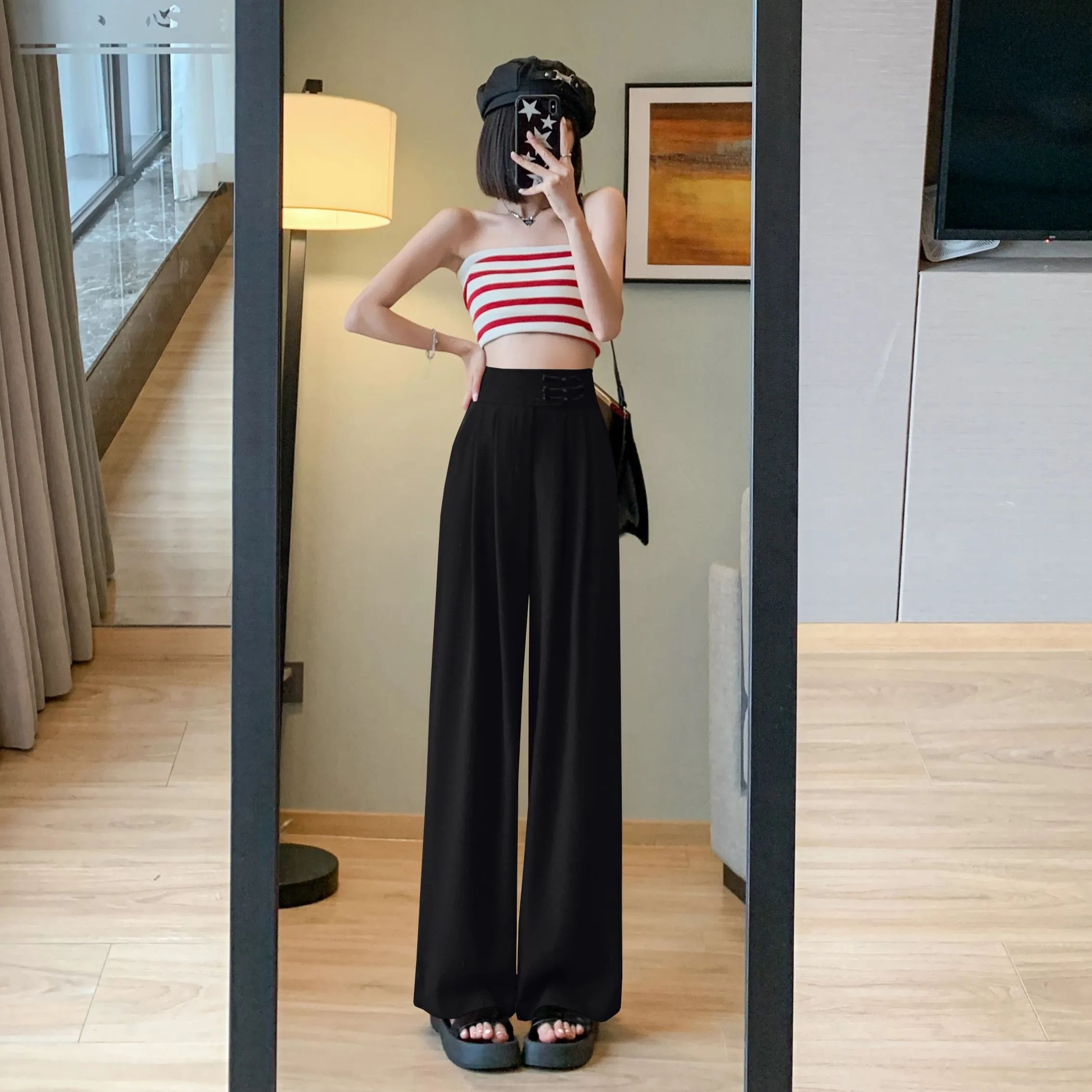 Casual Silky High-Waisted Straight-Leg Slimming Pants