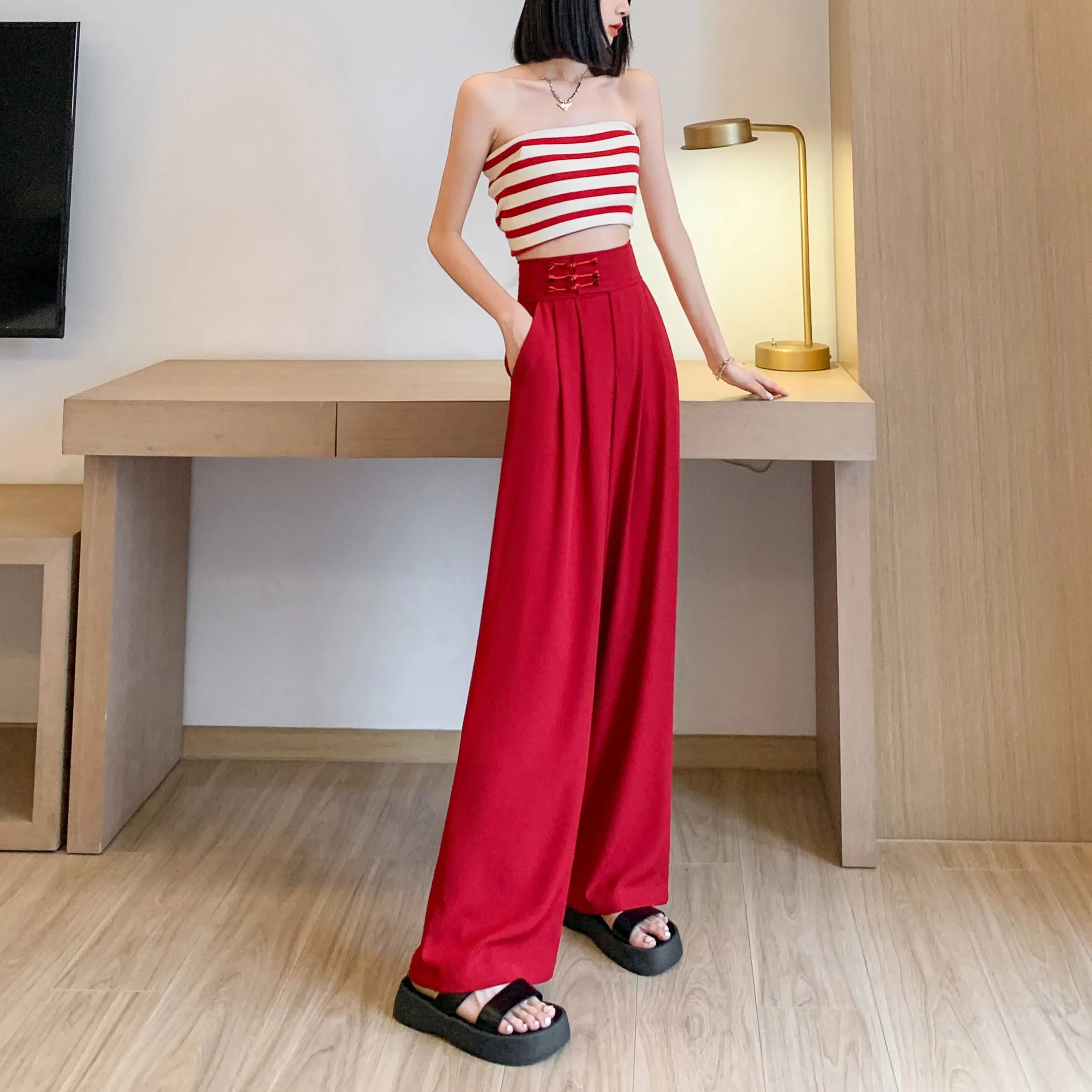 Casual Silky High-Waisted Straight-Leg Slimming Pants