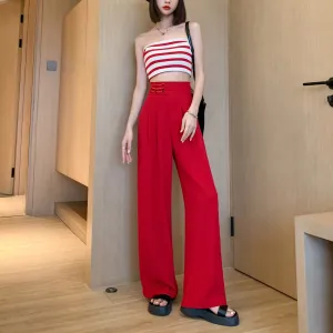 Casual Silky High-Waisted Straight-Leg Slimming Pants