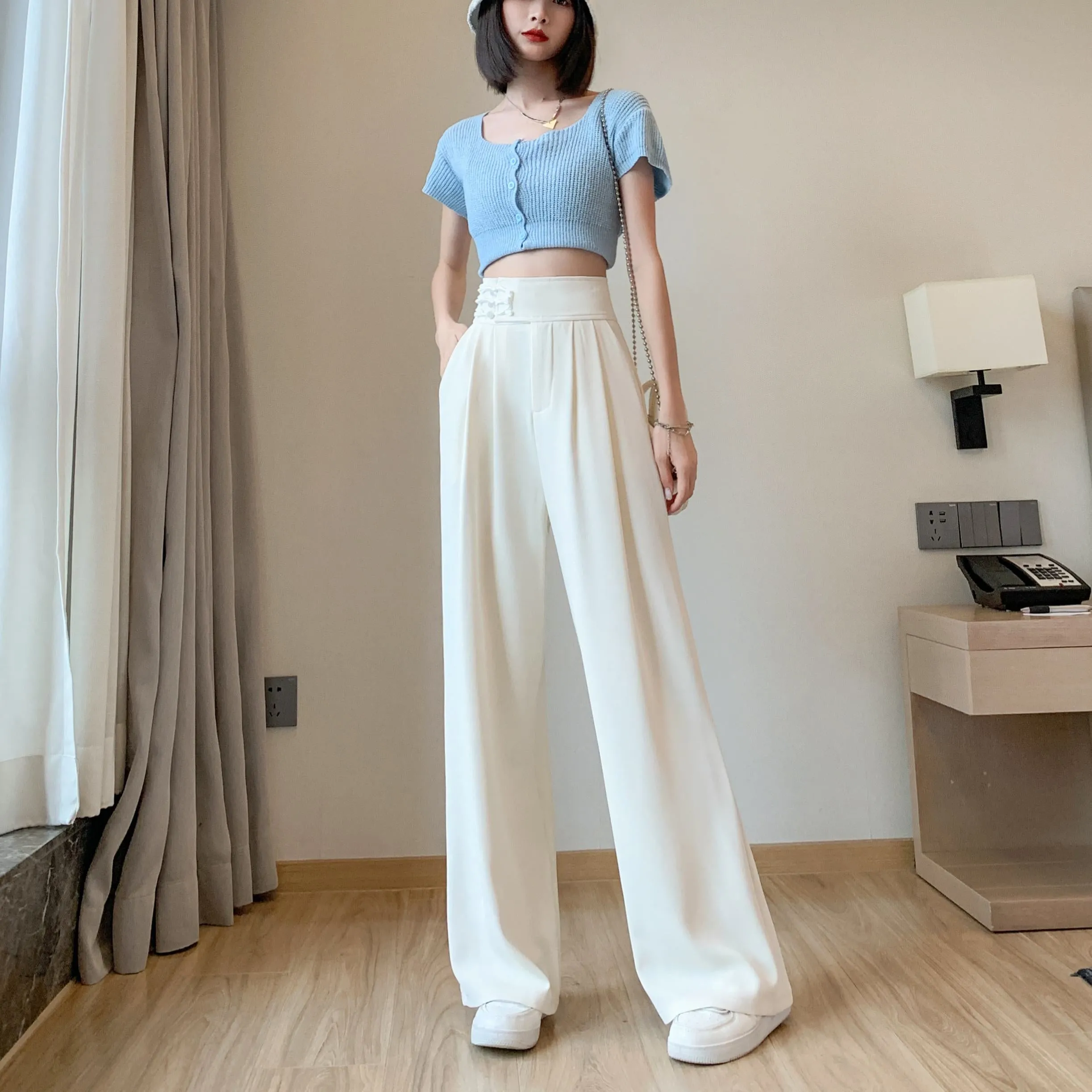 Casual Silky High-Waisted Straight-Leg Slimming Pants