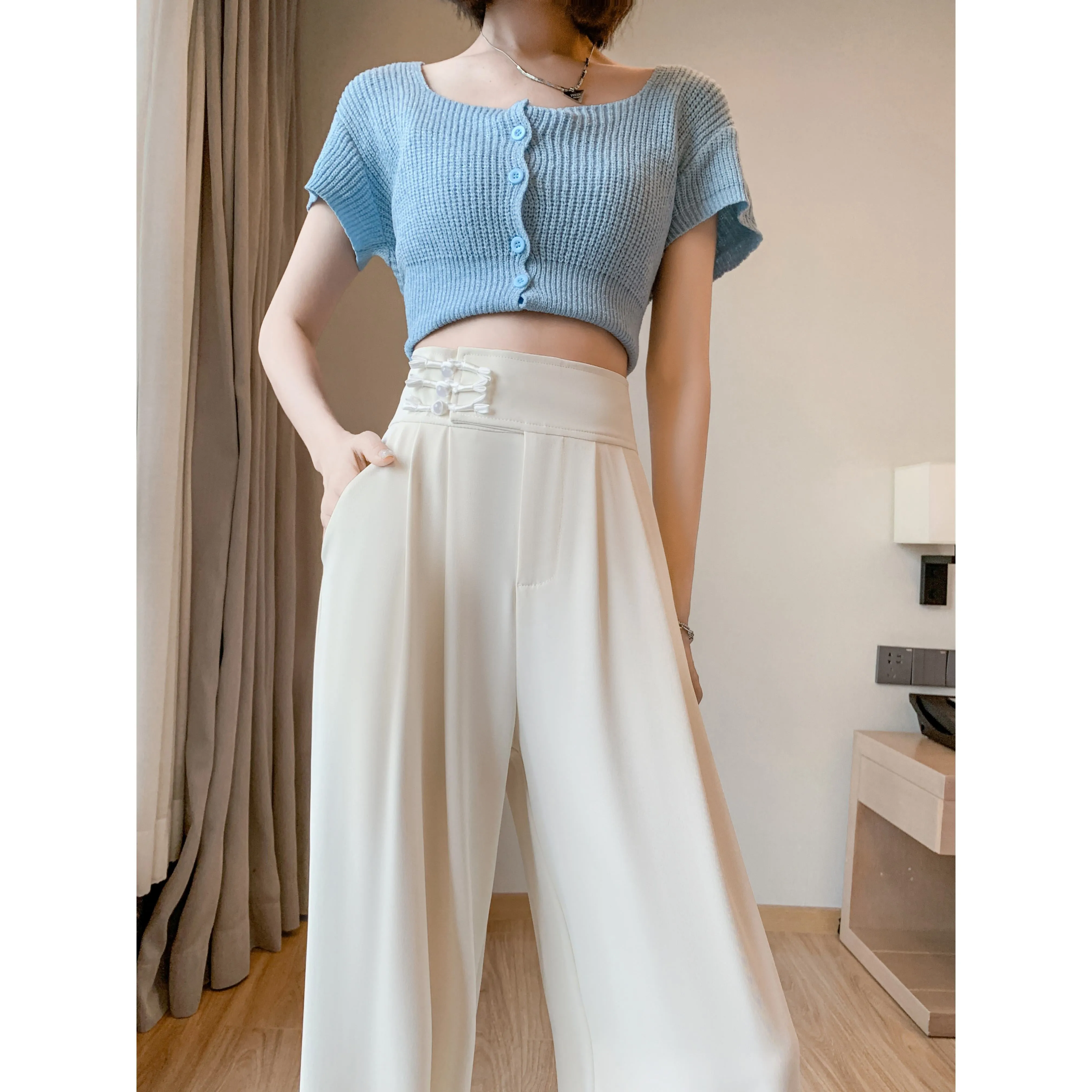 Casual Silky High-Waisted Straight-Leg Slimming Pants