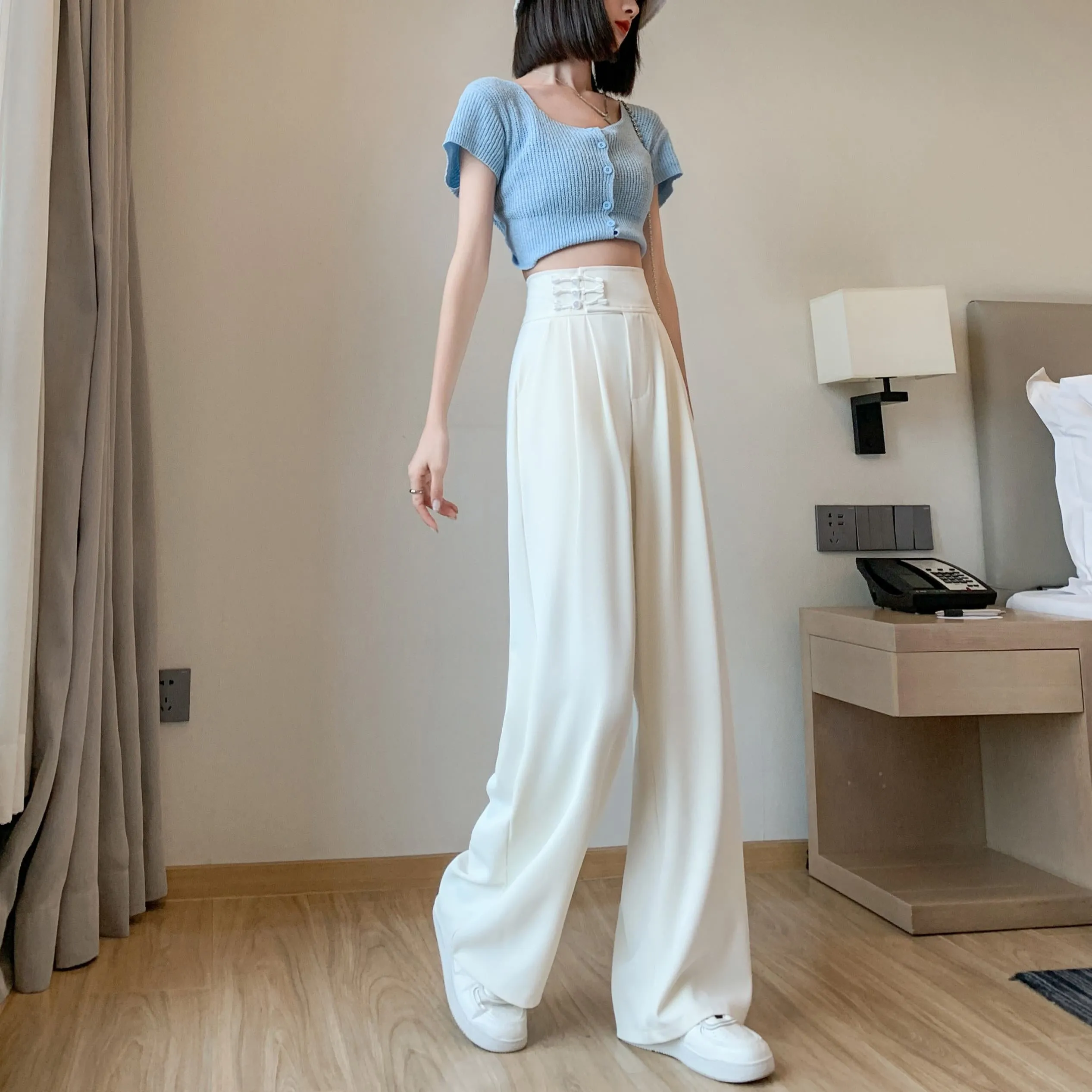 Casual Silky High-Waisted Straight-Leg Slimming Pants