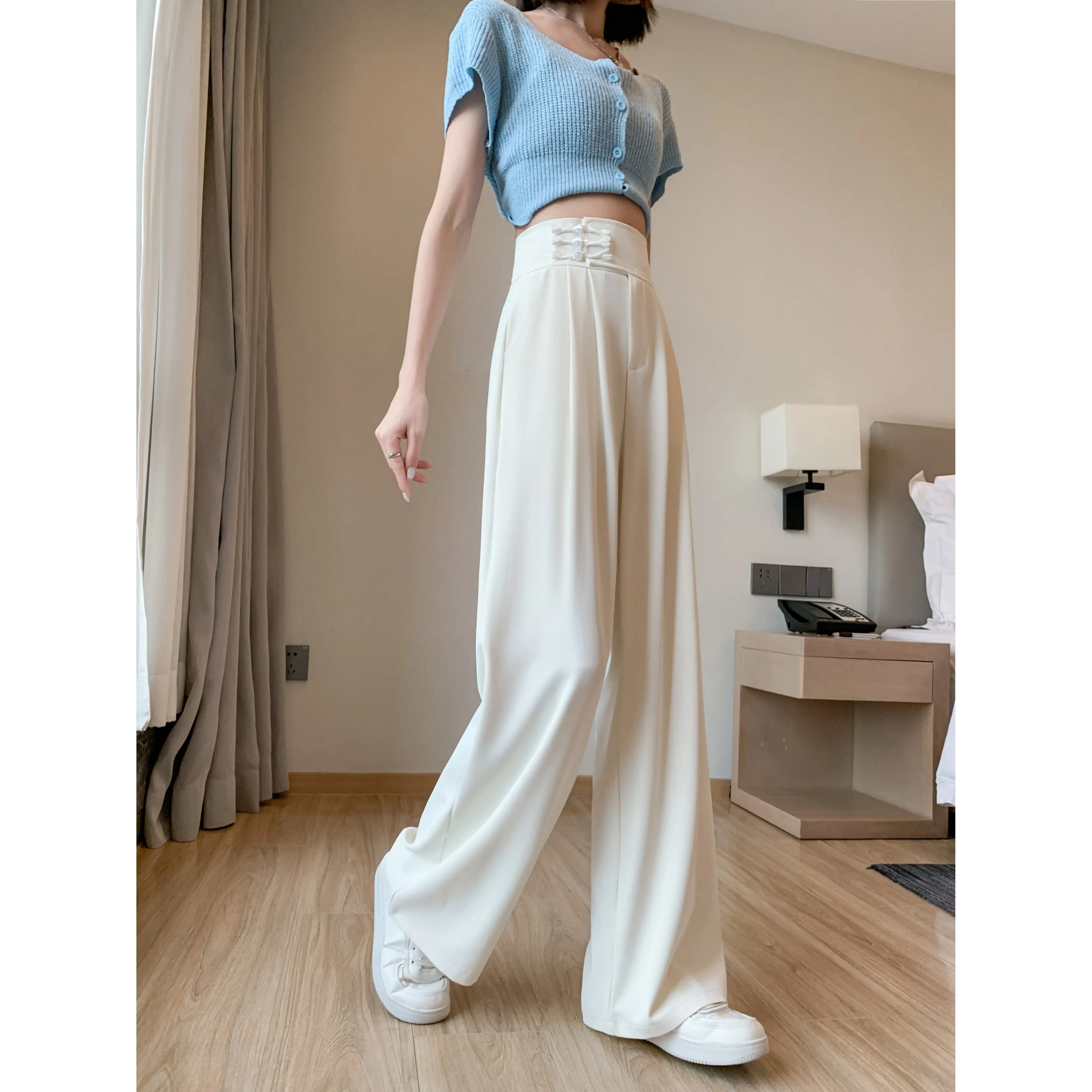 Casual Silky High-Waisted Straight-Leg Slimming Pants