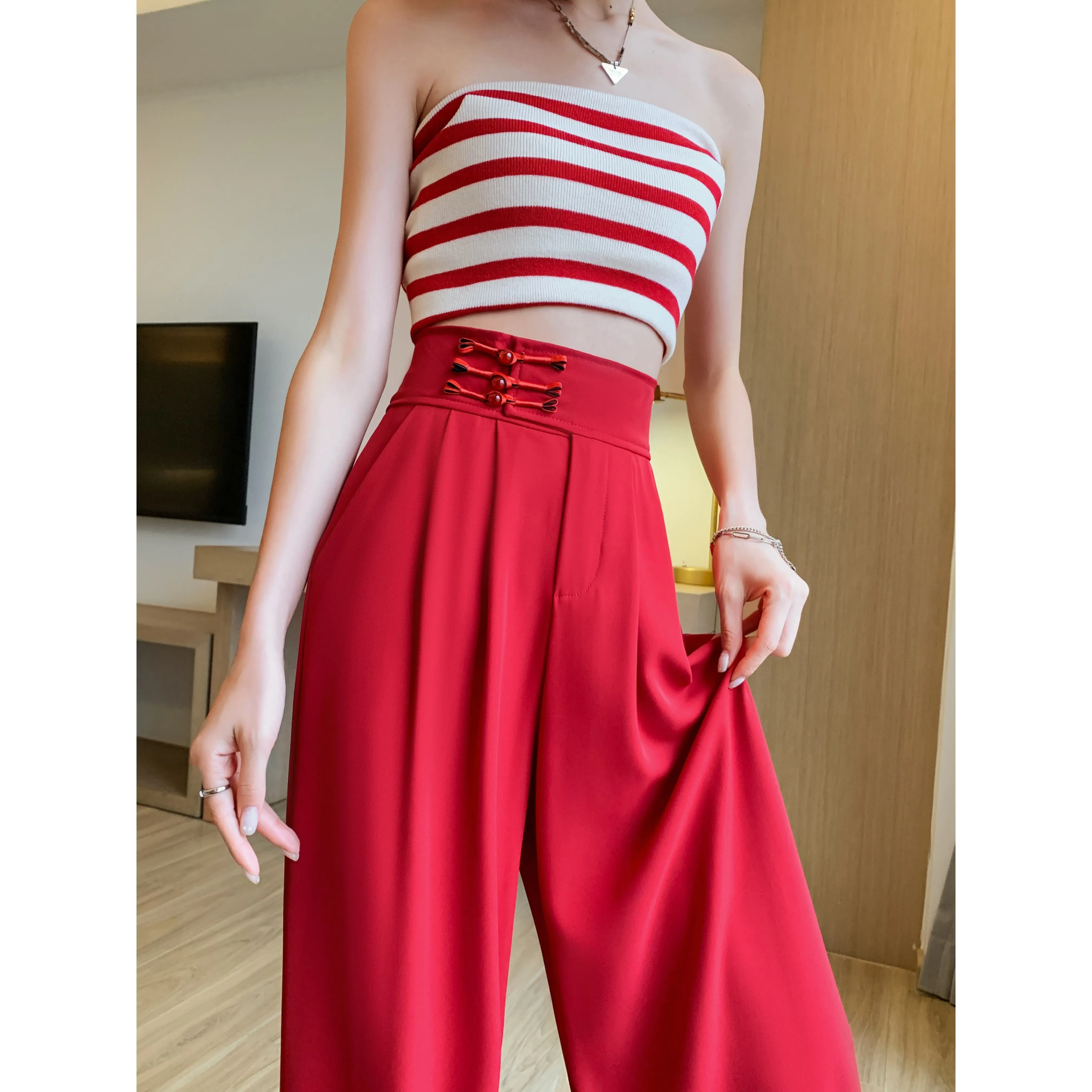 Casual Silky High-Waisted Straight-Leg Slimming Pants