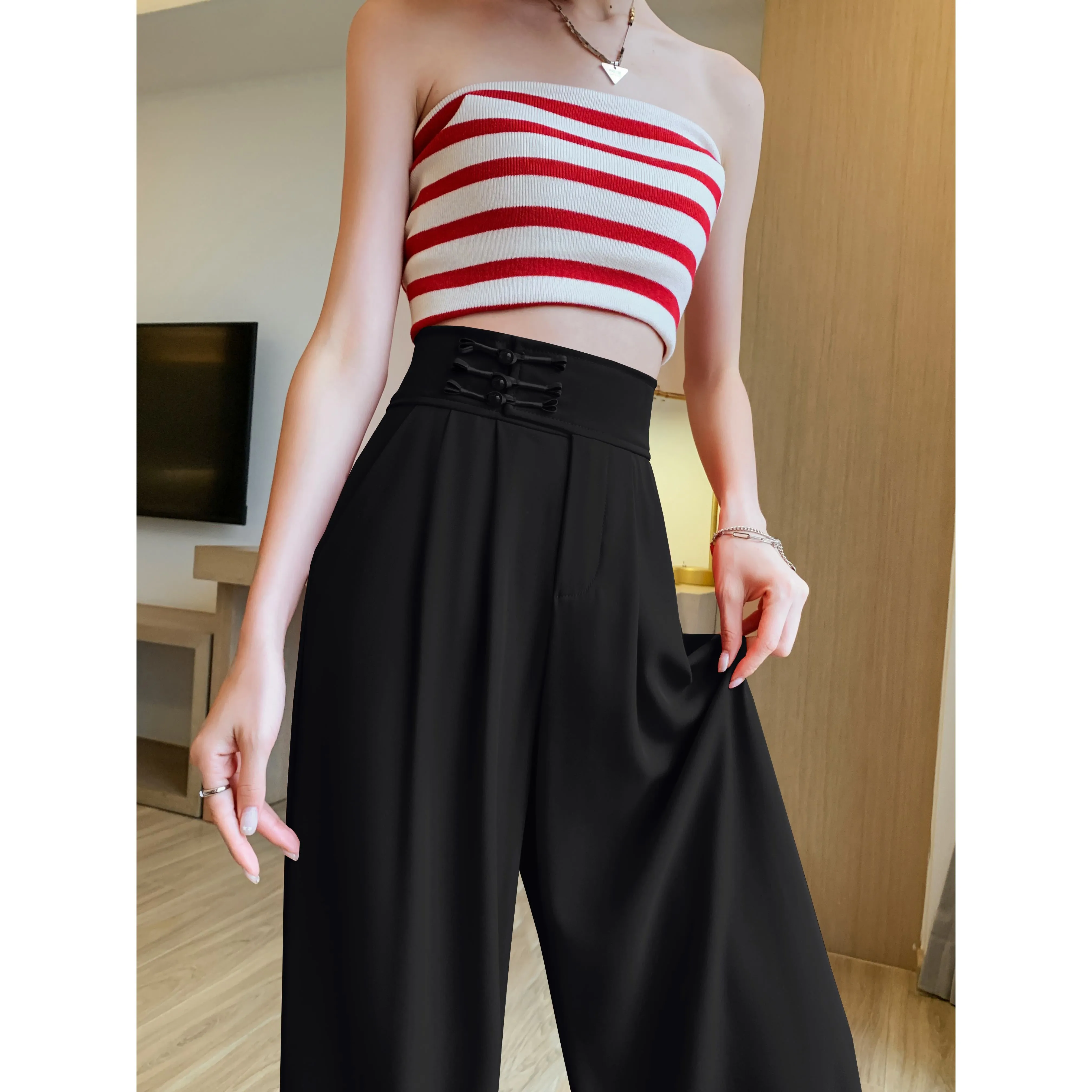 Casual Silky High-Waisted Straight-Leg Slimming Pants