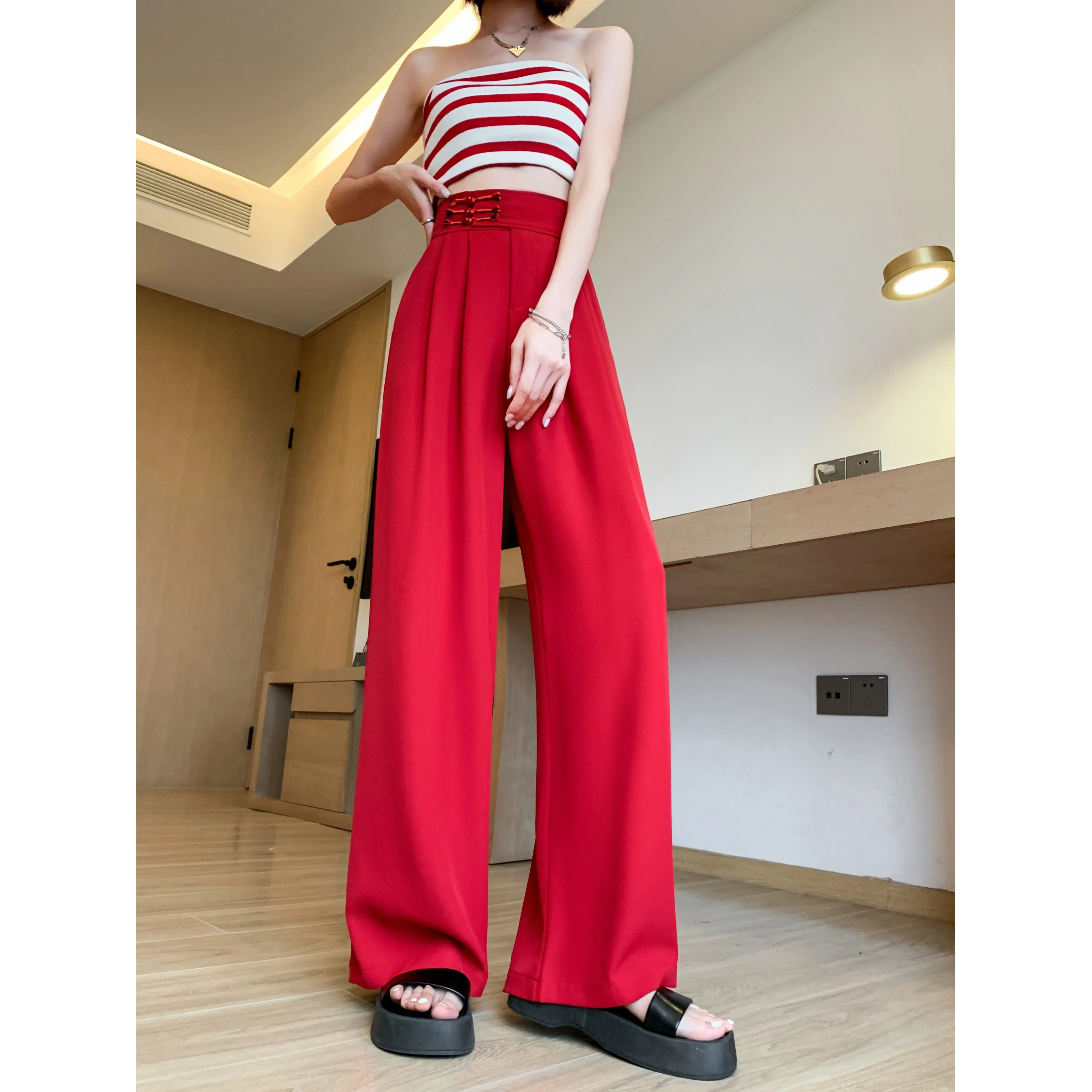 Casual Silky High-Waisted Straight-Leg Slimming Pants