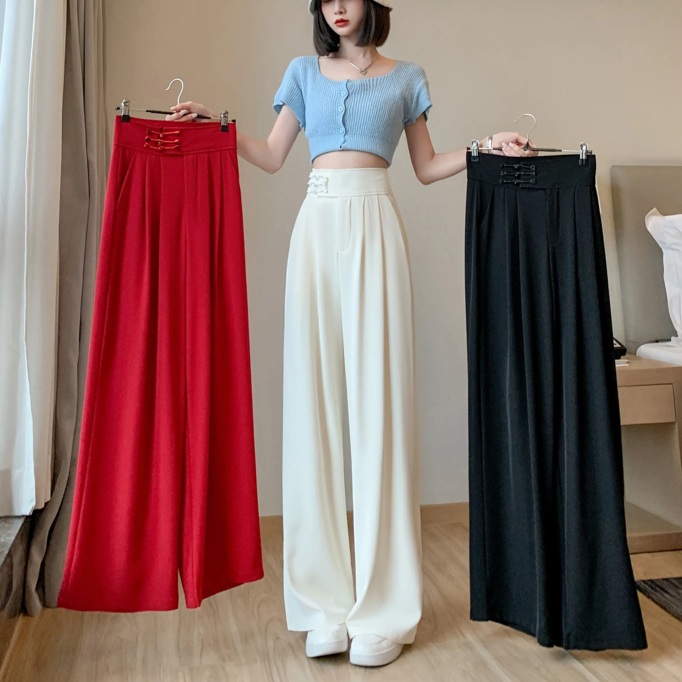 Casual Silky High-Waisted Straight-Leg Slimming Pants