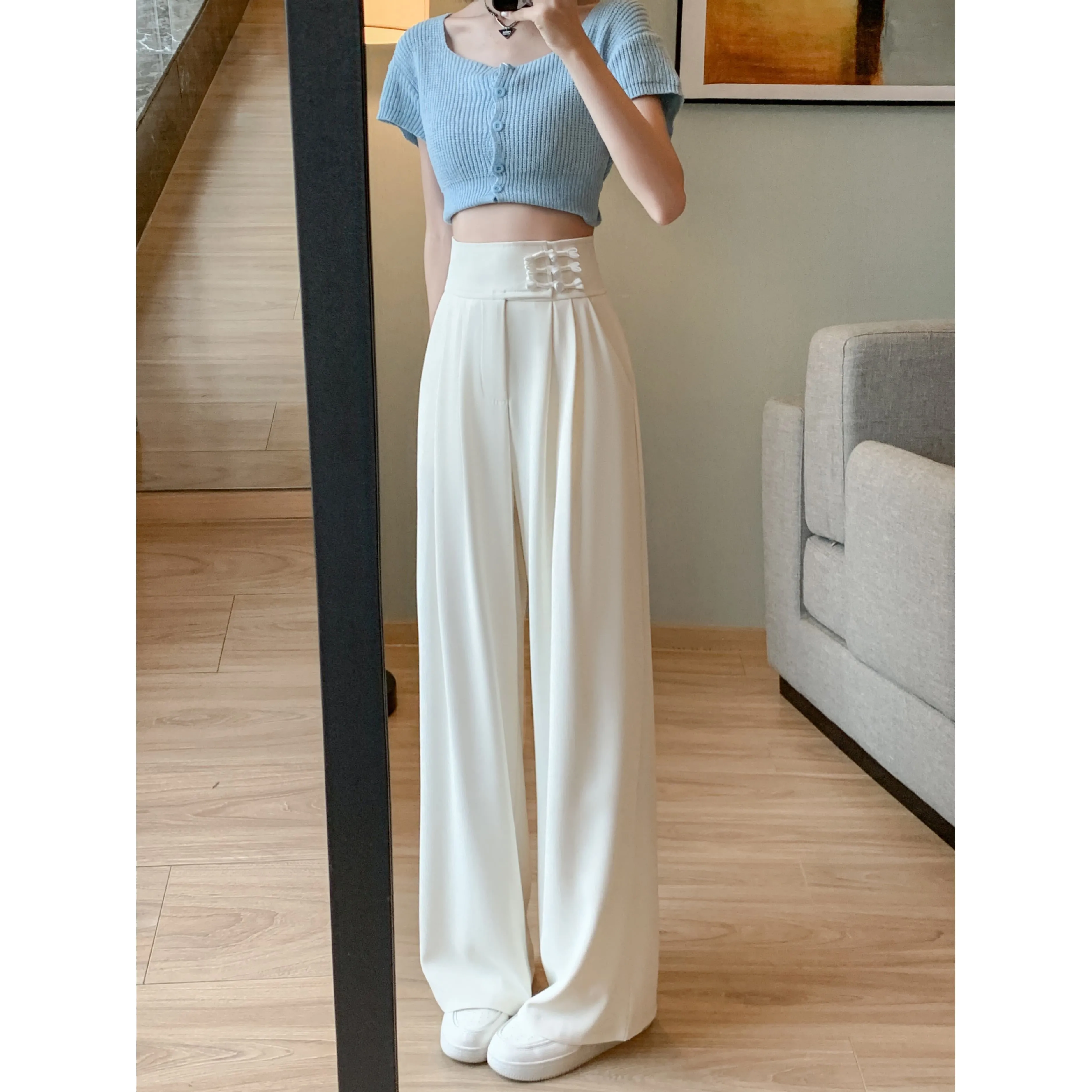 Casual Silky High-Waisted Straight-Leg Slimming Pants