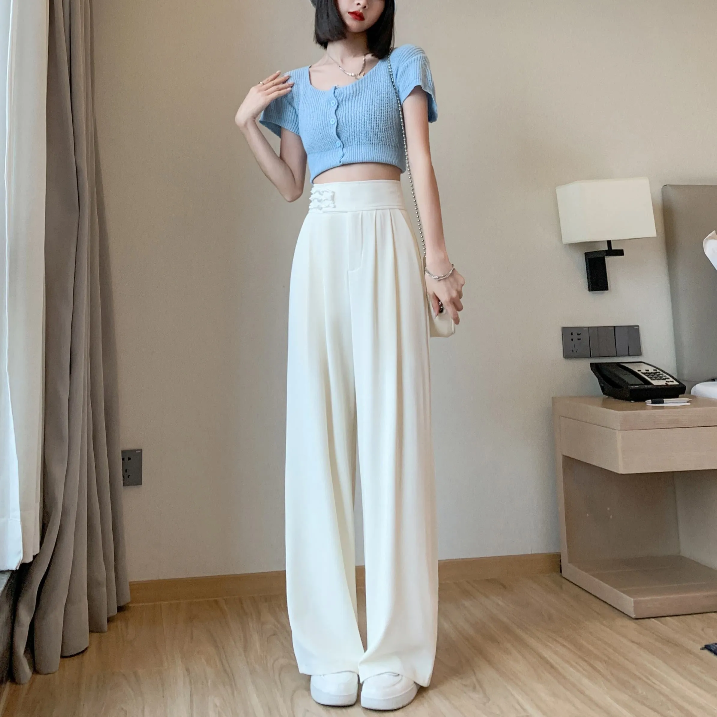 Casual Silky High-Waisted Straight-Leg Slimming Pants