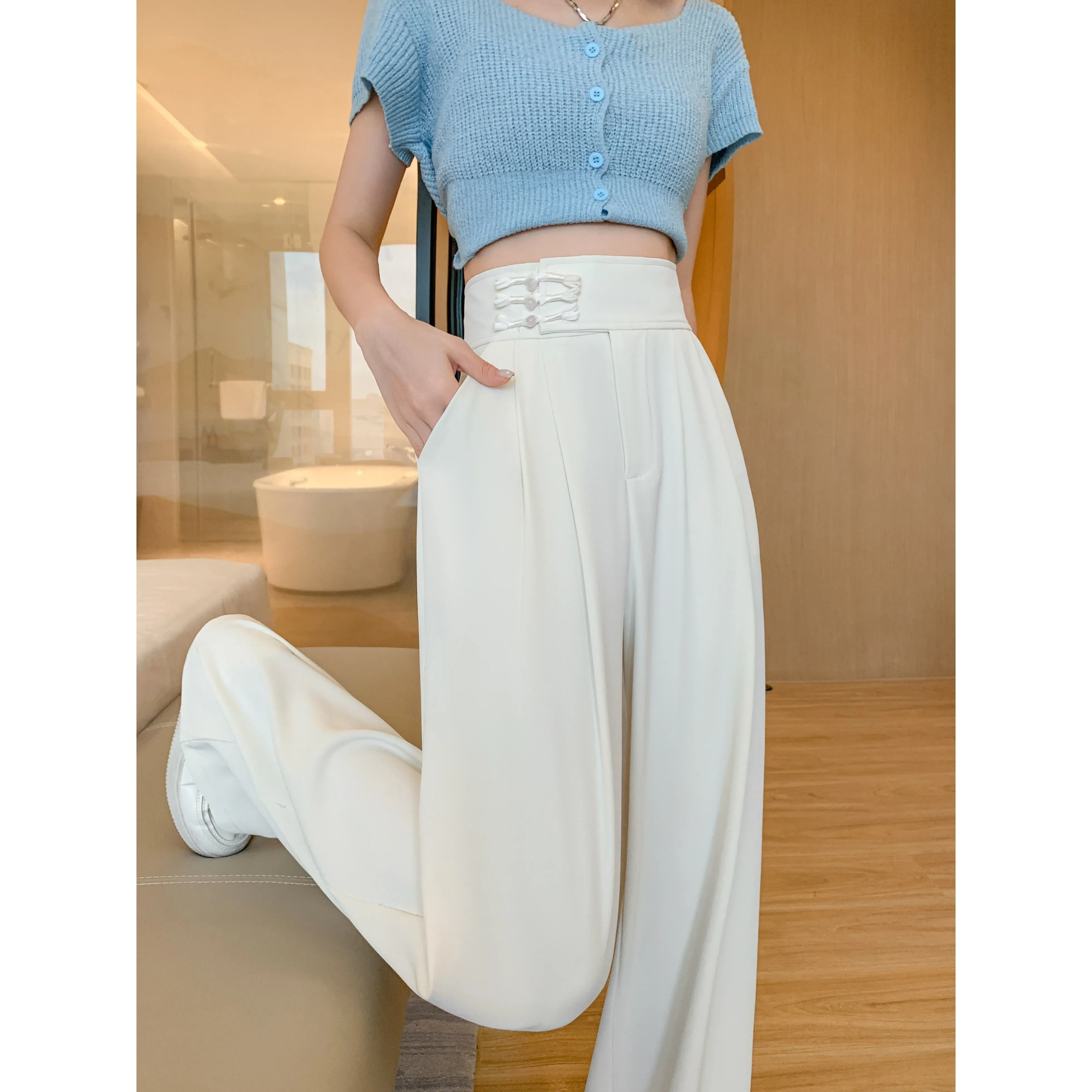 Casual Silky High-Waisted Straight-Leg Slimming Pants