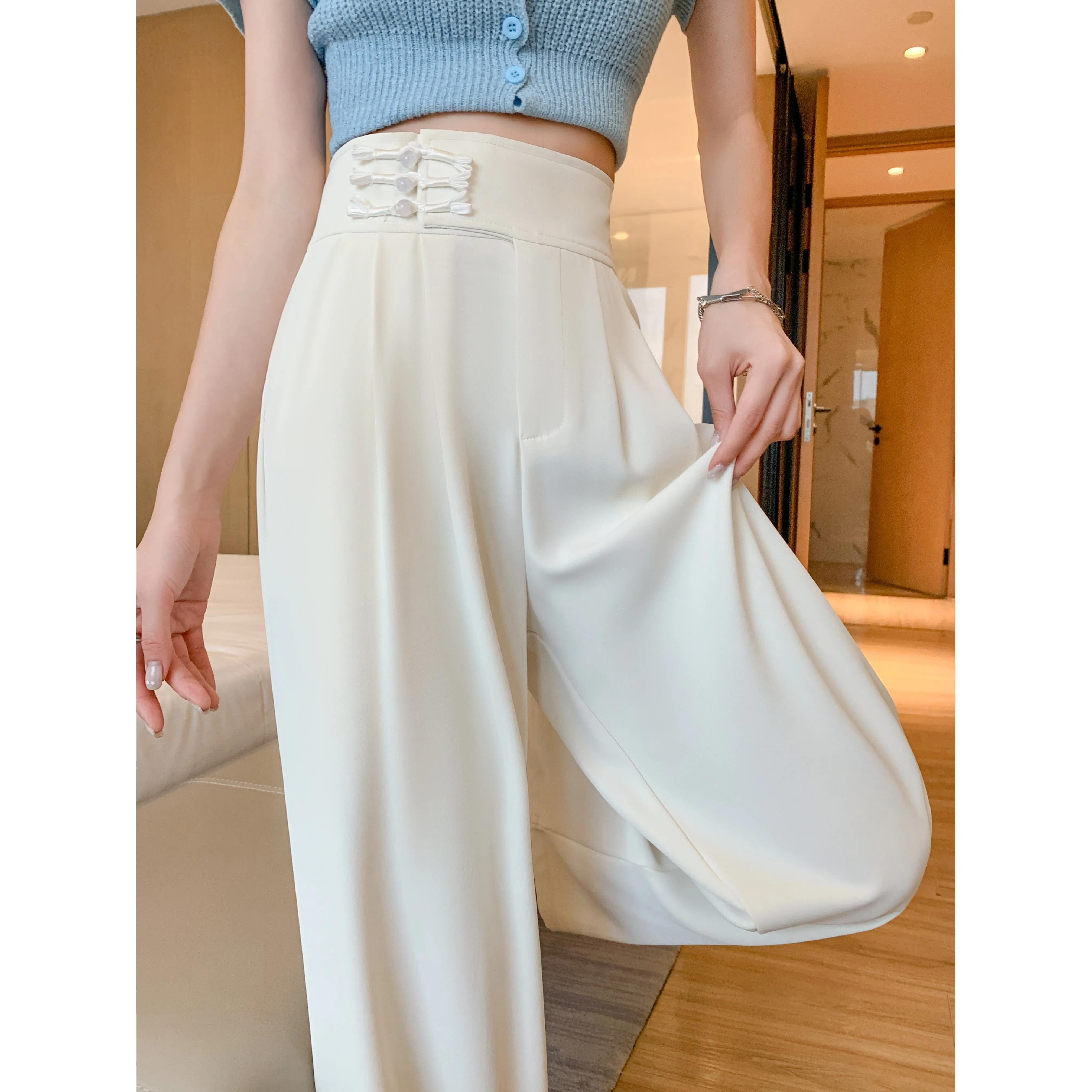 Casual Silky High-Waisted Straight-Leg Slimming Pants