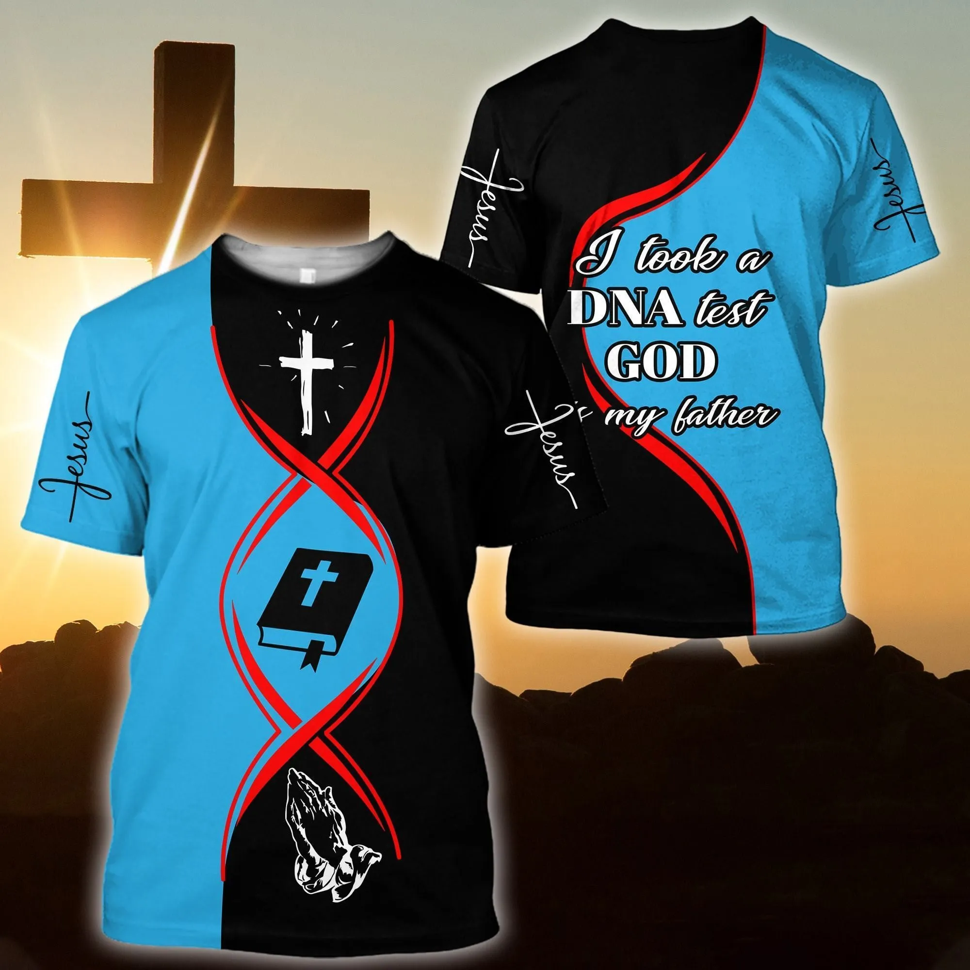 Christian Jesus Dna Test Blue And Black Color Jesus Unisex Shirts - Christian 3d Shirts For Men Women