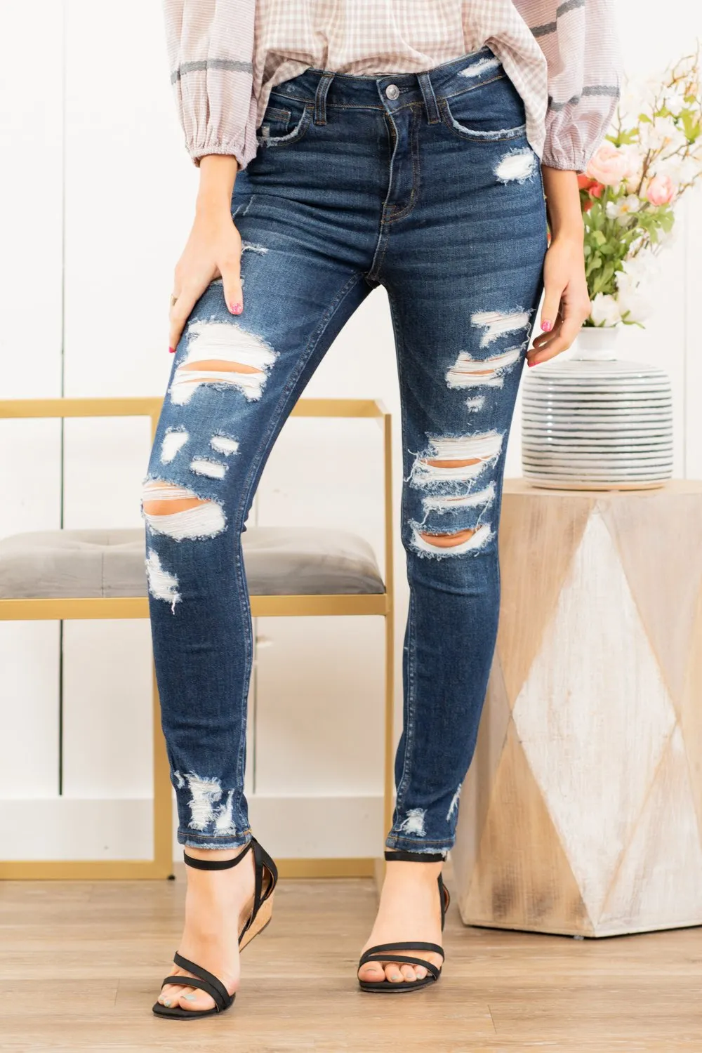 Cleo High Rise Distressed Skinny