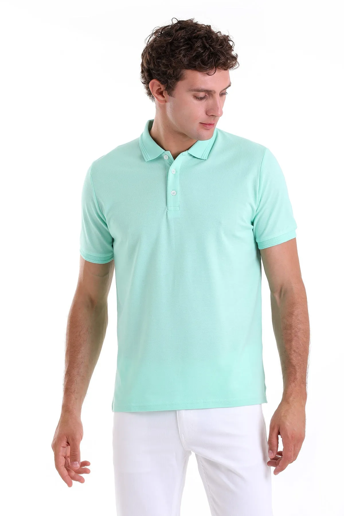 Comfort Fit Basic Plain 100% Cotton Green Water Polo T-Shirt