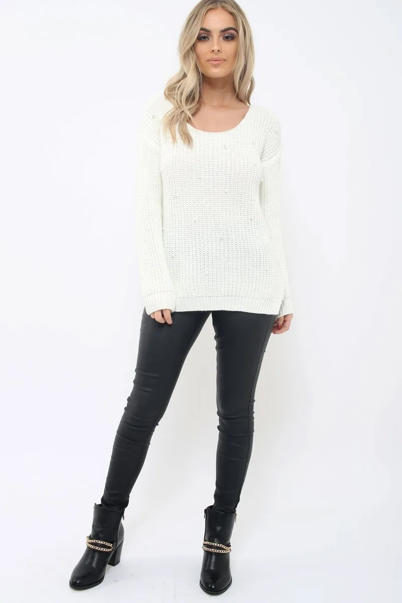 Cream Chunky Knit Pearl Jumper - Terri