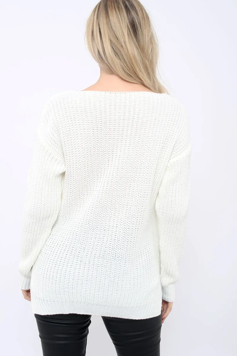 Cream Chunky Knit Pearl Jumper - Terri