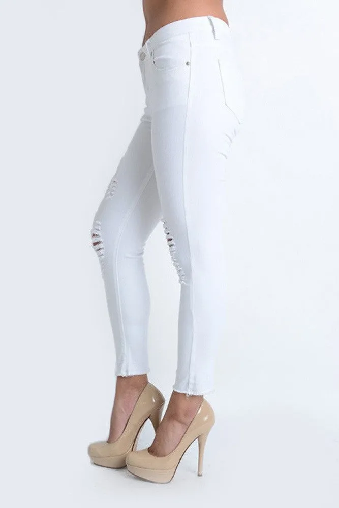 Cropped Hem Destroyed Skinny Fit Jeans