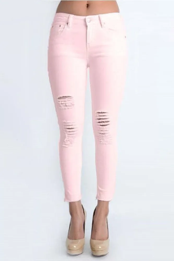 Cropped Hem Destroyed Skinny Fit Jeans