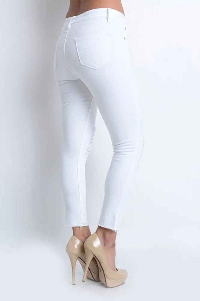 Cropped Hem Destroyed Skinny Fit Jeans