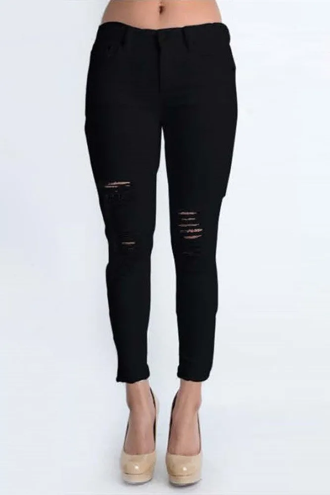 Cropped Hem Destroyed Skinny Fit Jeans