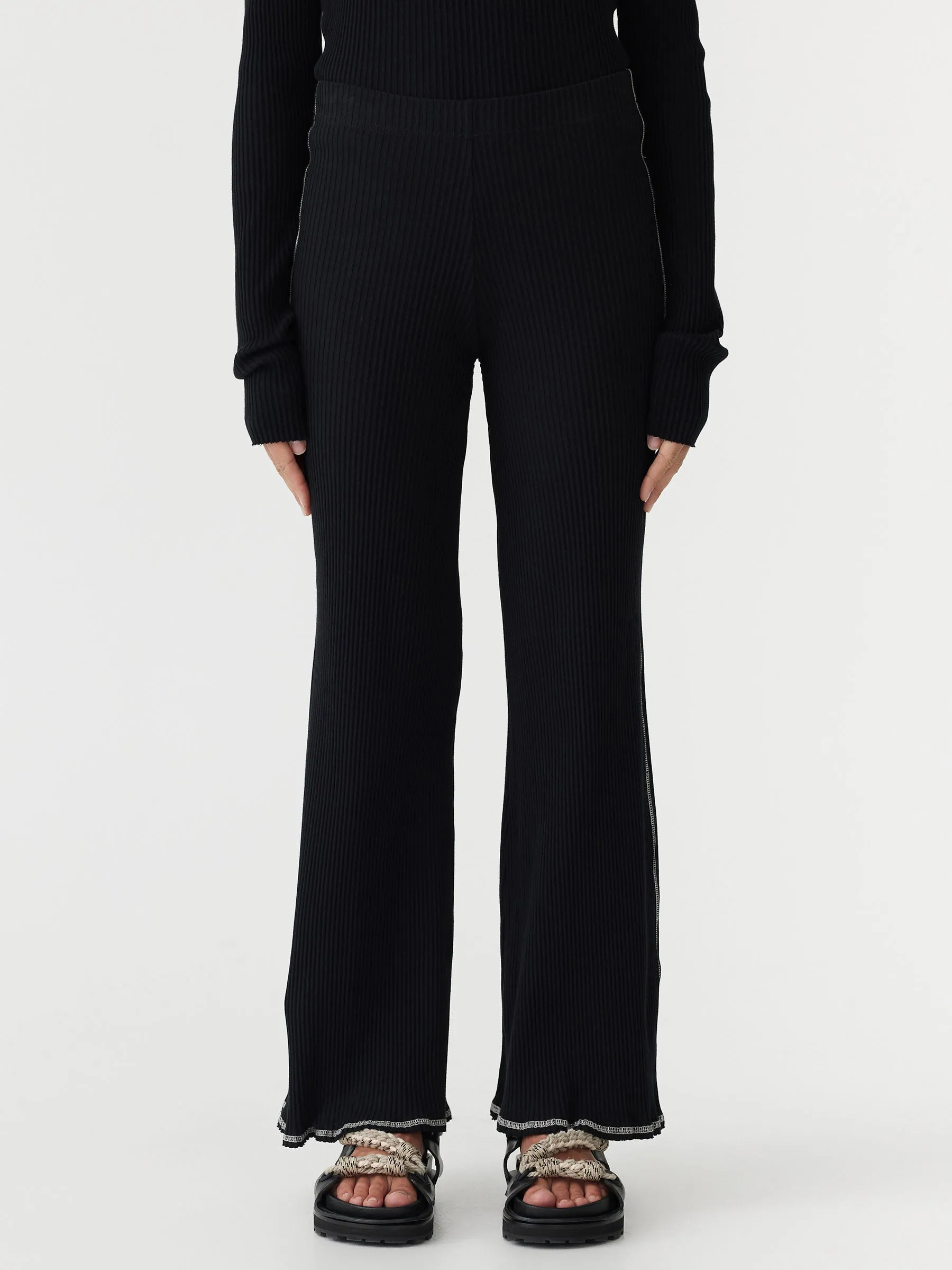 cropped rib straight leg pant