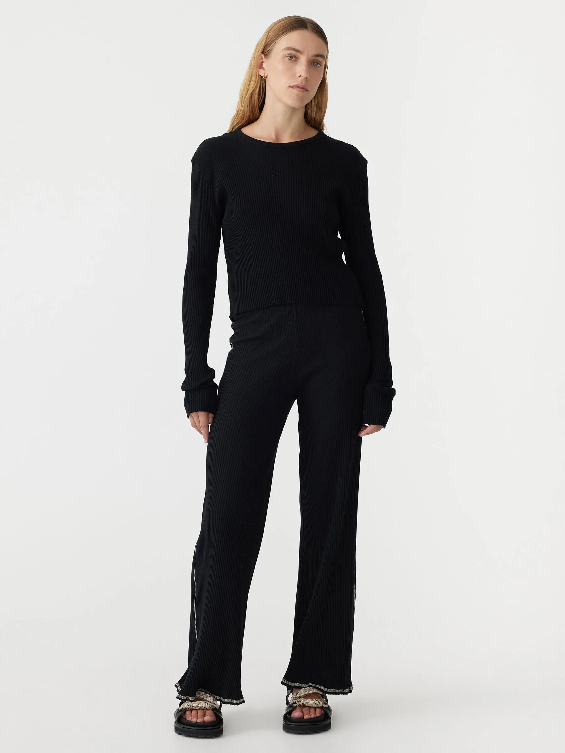 cropped rib straight leg pant