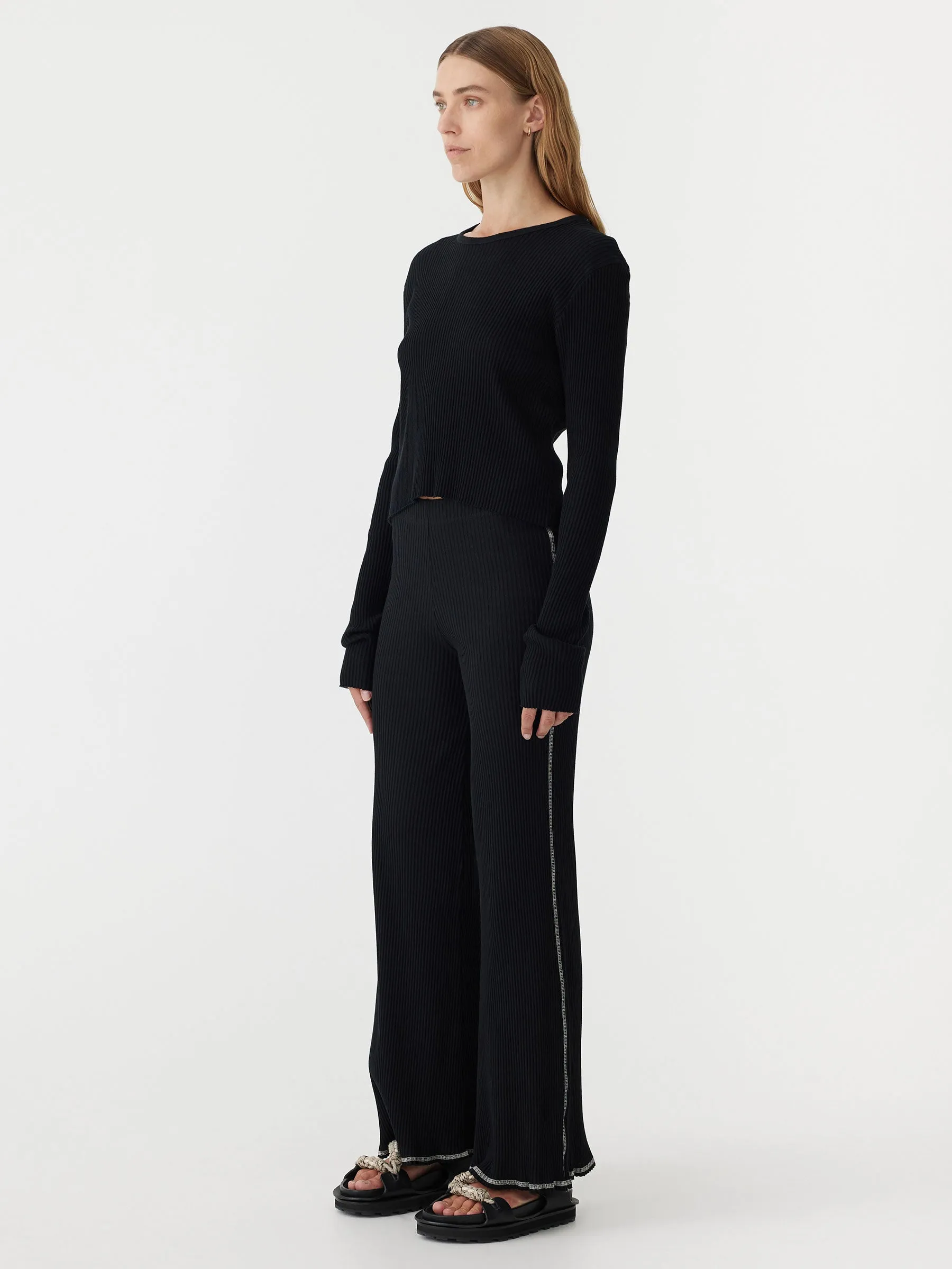 cropped rib straight leg pant