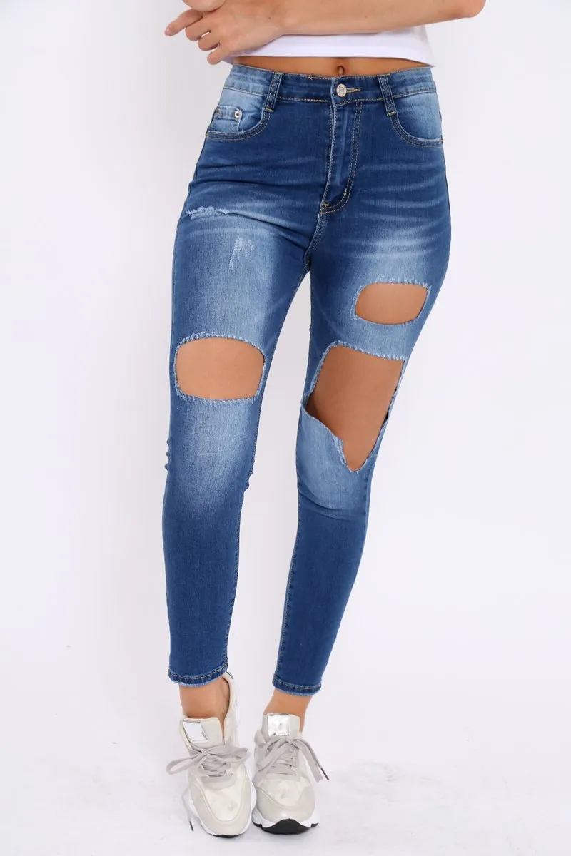 Dark Blue Denim Extreme Rip Skinny Jeans - Saint