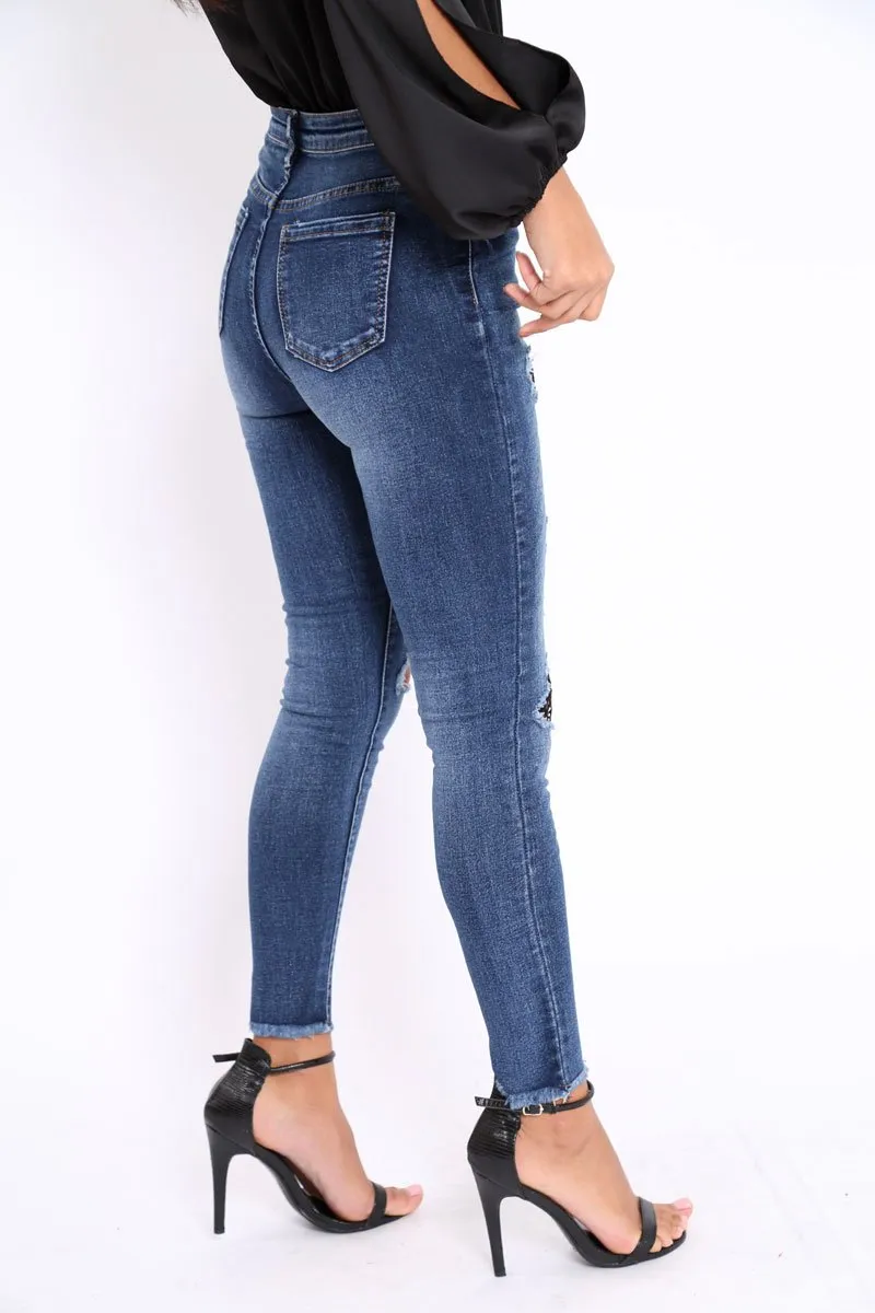 Dark Blue Fishnet Jeans - Malorie