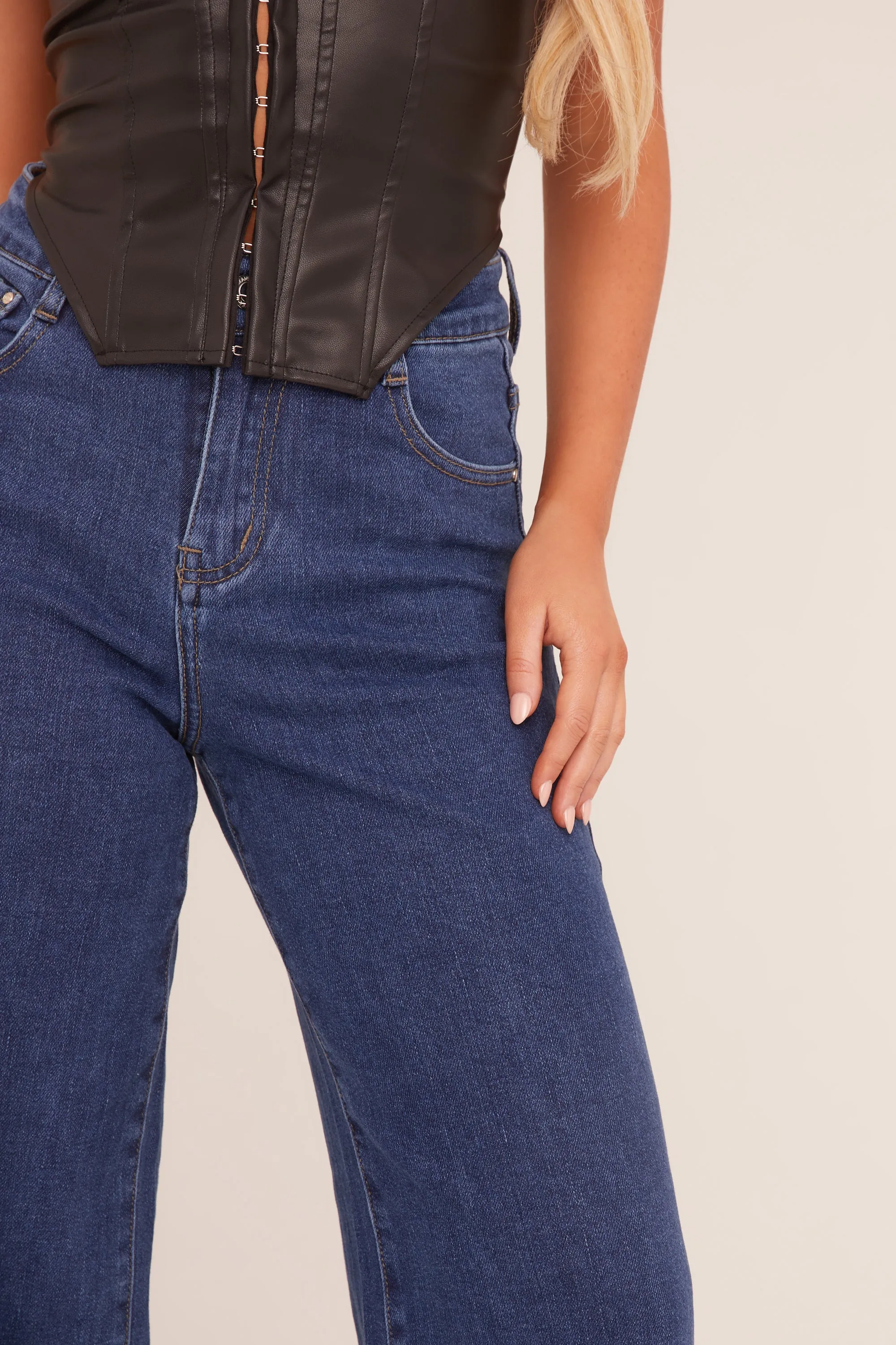 Dark Blue Stretch Wide Leg Jeans - Paige