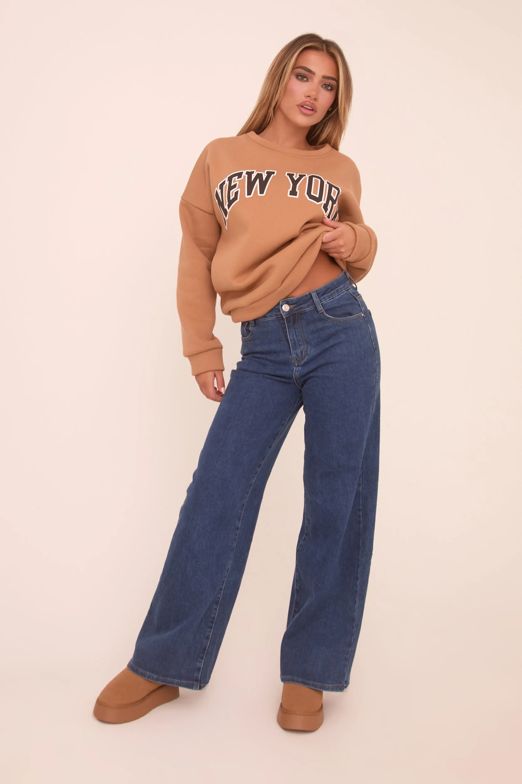 Dark Blue Stretch Wide Leg Jeans - Paige