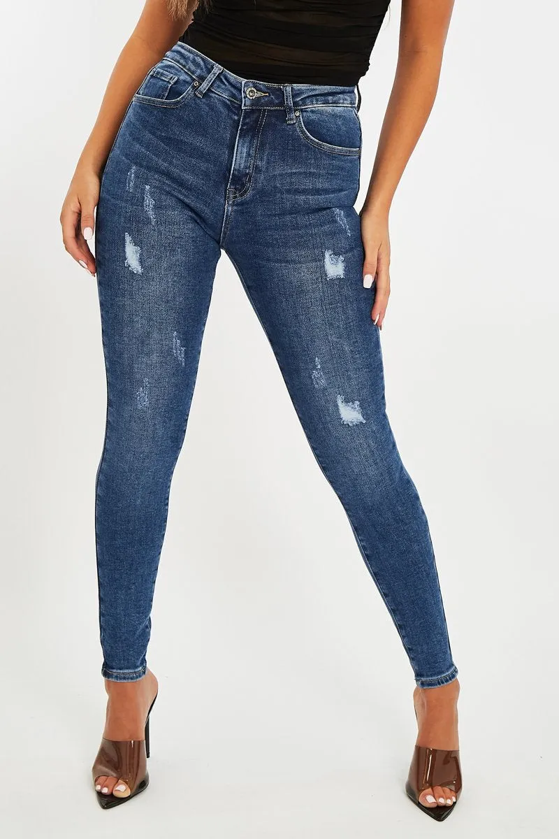 Dark Blue Washed Classic Fit Skinny Jeans - Anaira