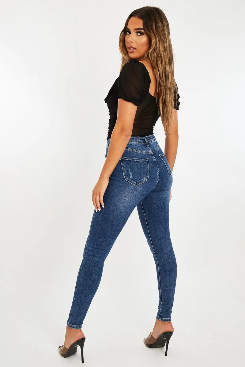 Dark Blue Washed Classic Fit Skinny Jeans - Anaira