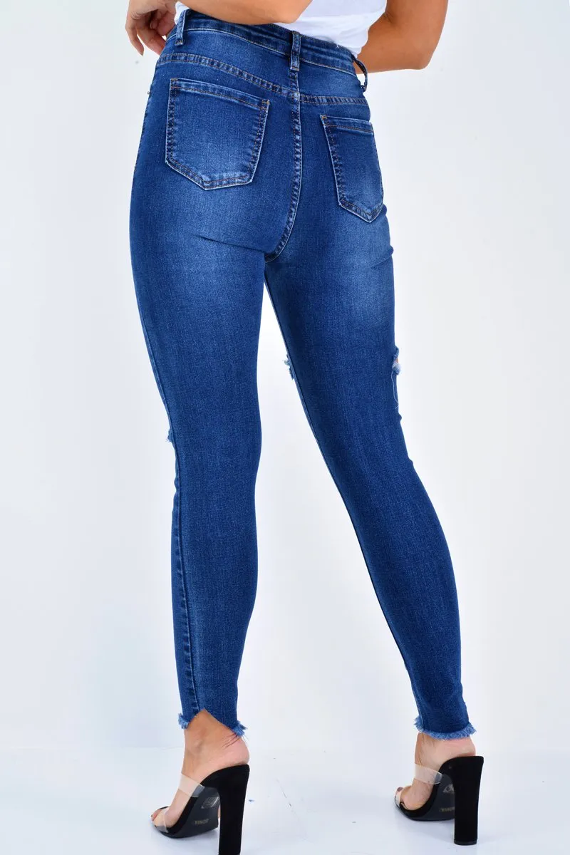 Dark Denim Slash Distressed Skinny Jeans - Jocie